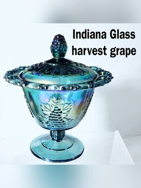 Vintage Indiana Glass Harvest Grape Covered Compote Candy Carnival Glass